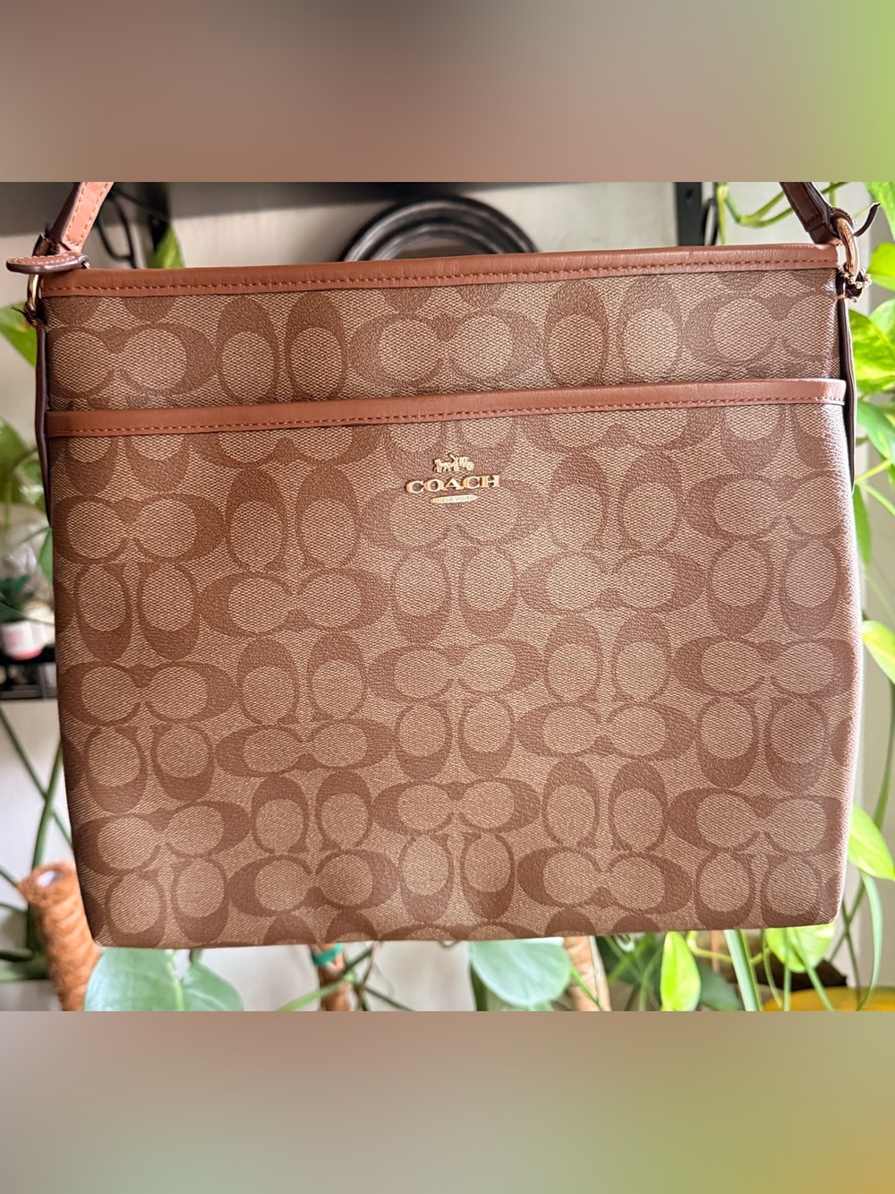 Coach F58297 Brown Signature Logo Tote with Gold Hardware